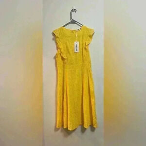 NWT - Ecowish‎ - Women’s Canary Yellow Cap Sleeve Crochet MIDI Dress - Size S